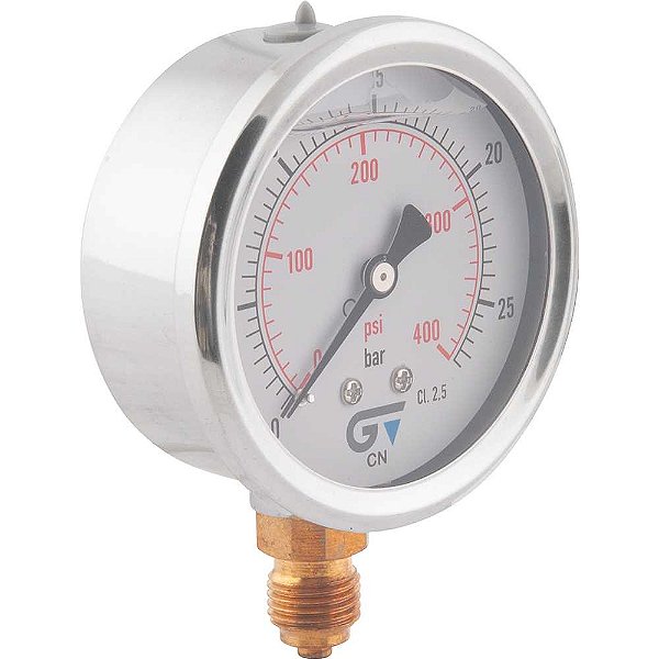 Manômetro vertical 1/4" BSP 63mm com glicerina caixa em aço inox 400 lbf/pol² (psi) 3822 025 GENEBRE