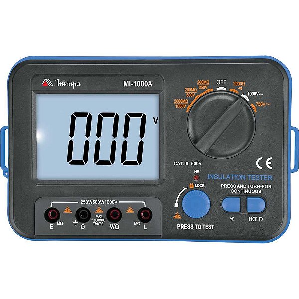 Megômetro digital 250V - 1.000V CAT III 600V MI-1000A MINIPA