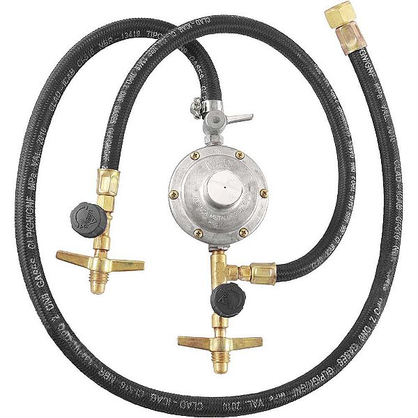 Regulador de gás kit 2P13 com mangueiras de 50cm e de 1m sem manômetro 76506/38 ALIANÇA