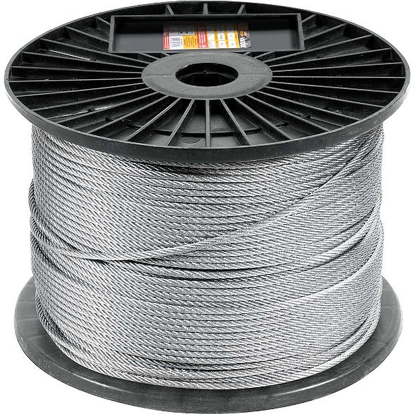 Cabo de aço galvanizado alma de fibra 1,59mm - 1/16" 6 x 7 rolo com 500 metros VONDER