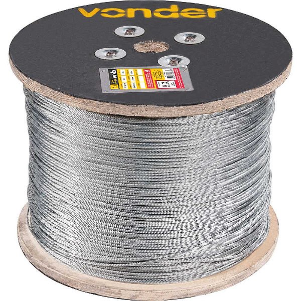 Cabo de aço galvanizado alma de fibra 4,76mm - 3/16" 6 x 7 rolo com 2.000 metros VONDER
