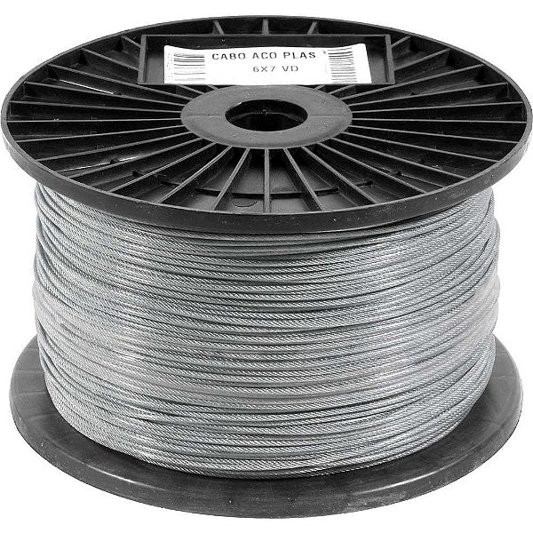 Cabo de aço plastificado transparente alma de fibra 6,35mm - 1/4" 6 x 7 rolo com 500 metros VONDER