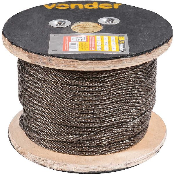 Cabo de aço polido alma de fibra 4,76mm - 3/16" 6 x 7 VONDER