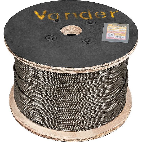 Cabo de aço polido alma de fibra 7,94mm - 5/16" 6 x 19S rolo com 500 metros VONDER