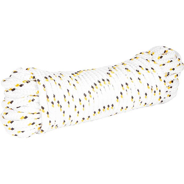 Corda multifilamento trançada 10,0mm x 30m branca com detalhes em preto e amarelo cartela VONDER
