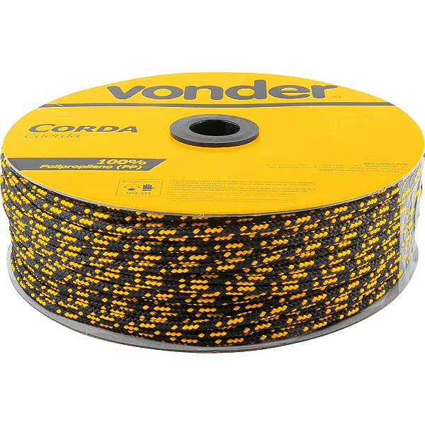 Corda multifilamento trançada 6,0mm x 165m preta e amarela em carretel VONDER