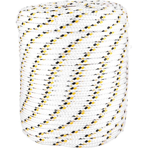 Corda multifilamento trançada 8,0mm x 110 m,branca com detalhes em preto e amarelo VONDER