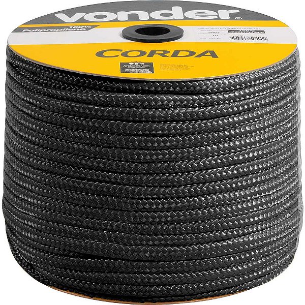 Corda multifilamento trançada 8,0mm x 258m preta em carretel VONDER