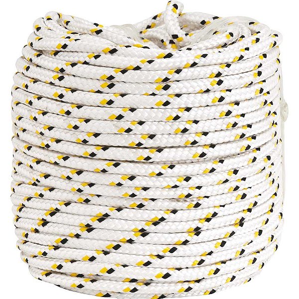 Corda multifilamento trançada 8,0mm x 50m branca com detalhes em preto e amarelo VONDER