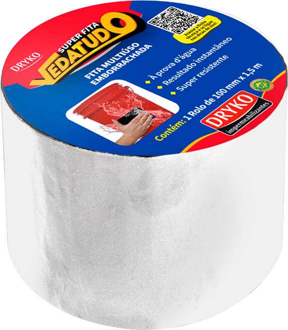 Fita adesiva emborrachada branca 10cm x 1,5m VEDATUDO ULTRADRY DRYKO