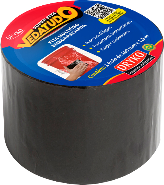 Fita adesiva emborrachada preta 10cm x 1,5m VEDATUDO ULTRADRY DRYKO