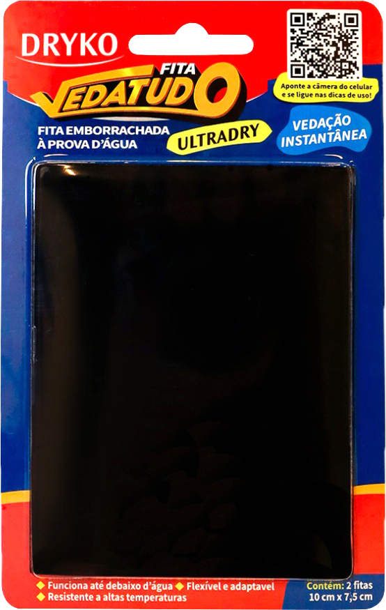 Fita adesiva emborrachada preta 10cm x 7,5cm VEDATUDO ULTRADRY DRYKO