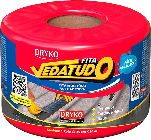 Fita adesiva impermeável com manta asfáltica 10cm x 10m Vedatudo Alumínio DRYKO