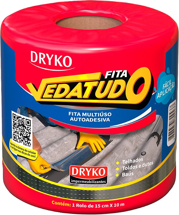 Fita adesiva impermeável com manta asfáltica 15cm x 10m Vedatudo Alumínio DRYKO