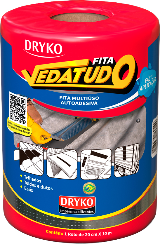 Fita adesiva impermeável com manta asfáltica 20cm x 10m Vedatudo Alumínio DRYKO
