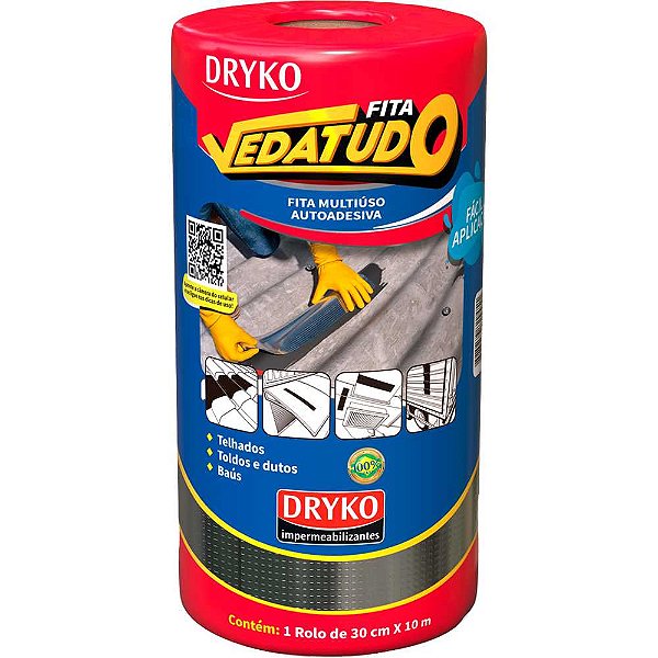 Fita adesiva impermeável com manta asfáltica 30cm x 10m Vedatudo Alumínio DRYKO