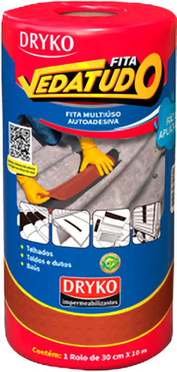 Fita adesiva impermeável com manta asfáltica 30cm x 10m Vedatudo Terracota DRYKO