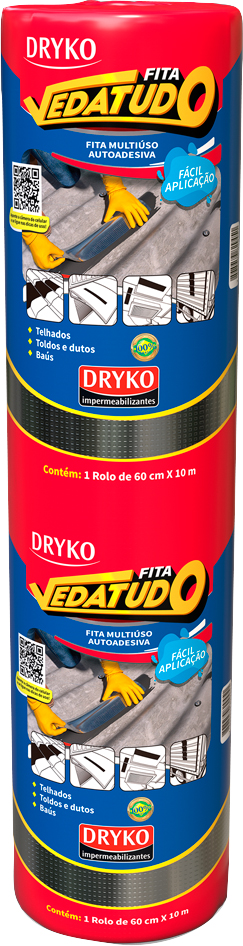 Fita adesiva impermeável com manta asfáltica 60cm x 10m Vedatudo Alumínio DRYKO