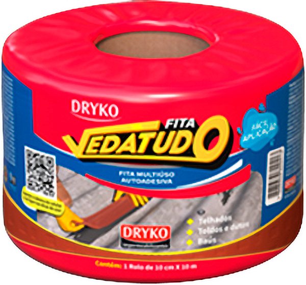 Fita adesiva impermeável com manta asfáltica 10cm x 10m Vedatudo Terracota DRYKO