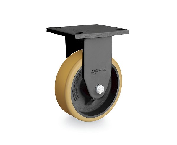 Rodízio fixo 6" x 2" poliuretano laranja com placa 700 kgf linha média FMRA 62 UFK RODCAR