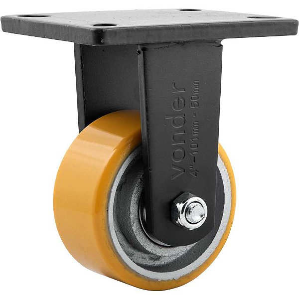 Rodízio fixo industrial 4" de poliuretano e ferro fundido laranja VONDER
