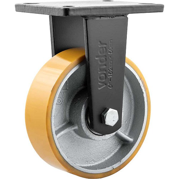 Rodízio fixo industrial 6" de poliuretano e ferro fundido laranja VONDER
