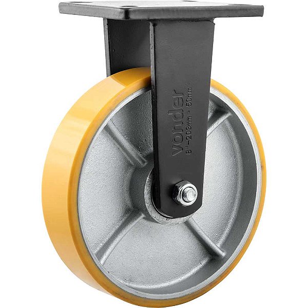 Rodízio fixo industrial 8" de poliuretano e ferro fundido laranja VONDER