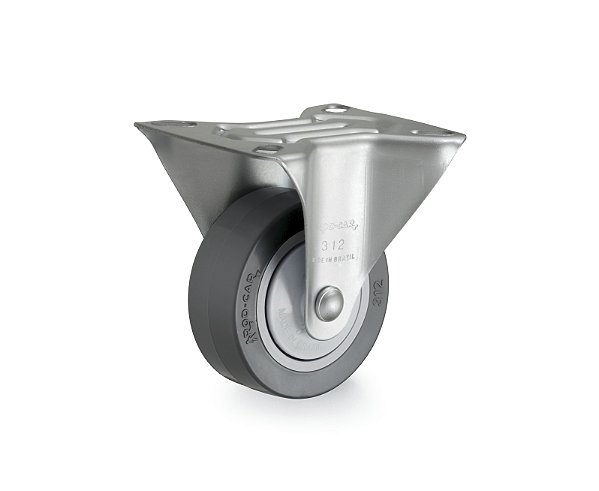 Rodízio fixo industrial leve 3" de borracha termoplástica preto FLR 312 BPC RODCAR