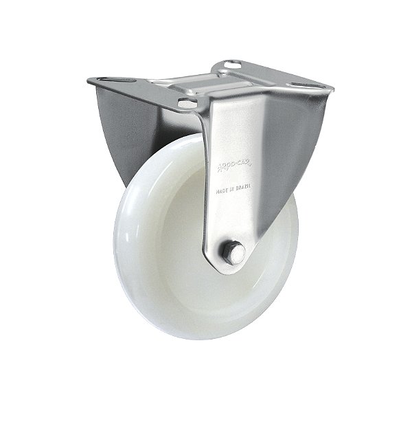 Rodízio fixo industrial leve 4" de nylon branco FLR 412 N RODCAR