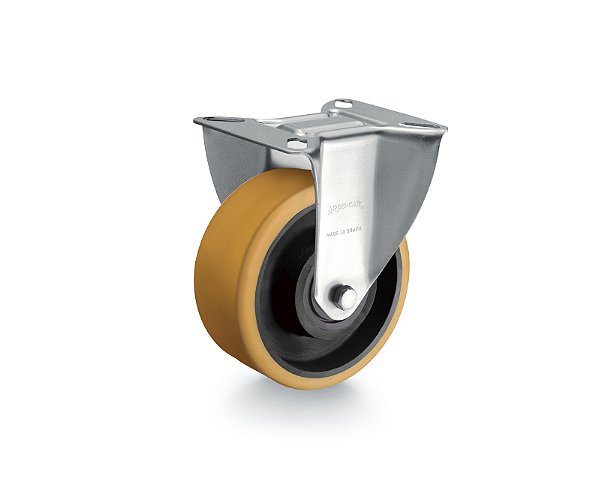 Rodízio fixo industrial leve 4" de poliuretano laranja FLR 414 UFN RODCAR