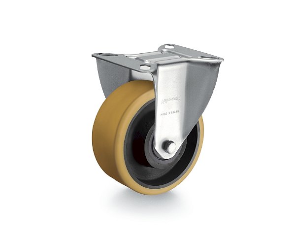 Rodízio fixo industrial leve 5" de poliuretano amarelo FLR 514 UFK RODCAR