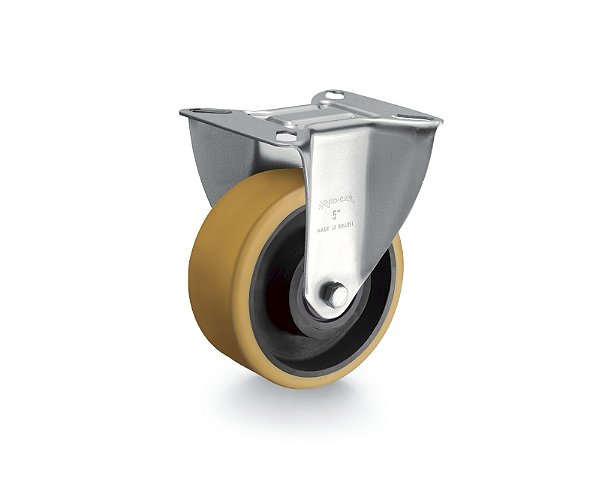 Rodízio fixo industrial leve 5" de poliuretano amarelo FLR 514 UFN RODCAR