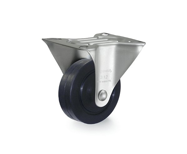 Rodízio fixo leve 3" de borracha preto FLR 312 BIN RODCAR