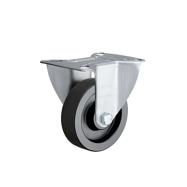 Rodízio fixo leve 4" de borracha preto FLR 414 BIN RODCAR