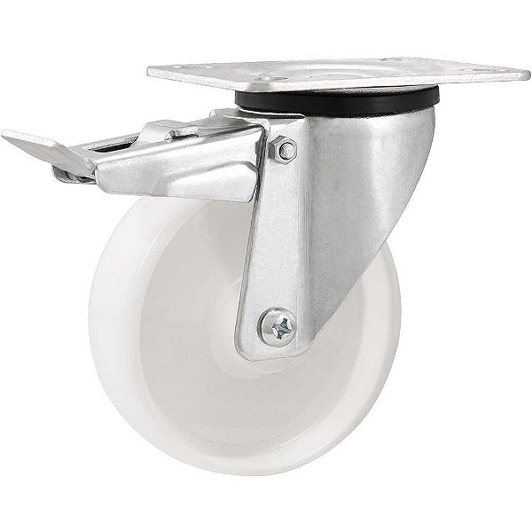 Rodízio giratório 4" de nylon branco com freio VONDER