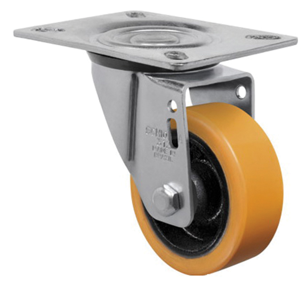 Rodízio giratório 4" de poliuretano e ferro fundido laranja GL 414 PN SCHIOPPA