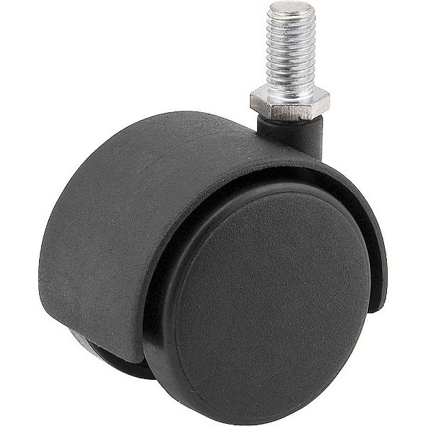 Rodízio giratório duplo leve 2" de nylon preto com rosca VONDER