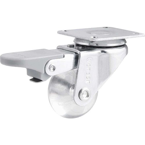 Rodízio giratório leve 1.3/8" de poliuretano transparente com freio VONDER