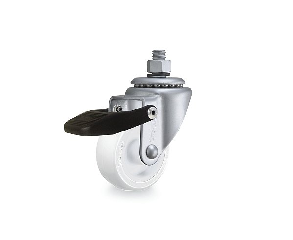 Rodízio giratório leve 2" de nylon branco com freio com rosca GRRO 210 NN RODCAR