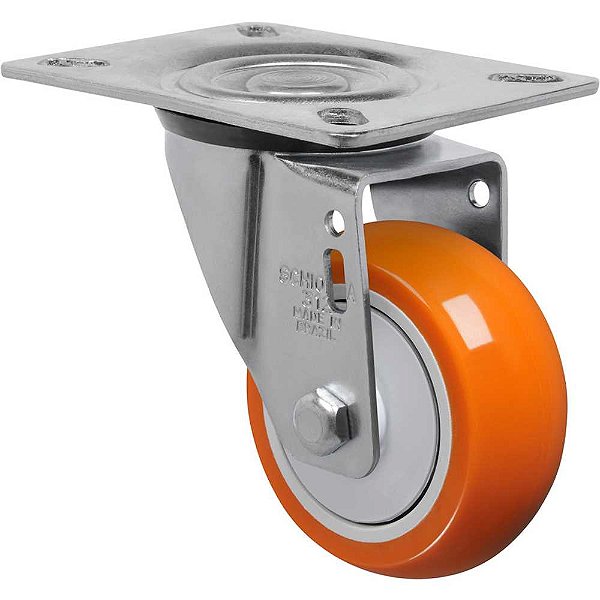Rodízio giratório leve 3" de poliuretano laranja GL 312 UP SCHIOPPA