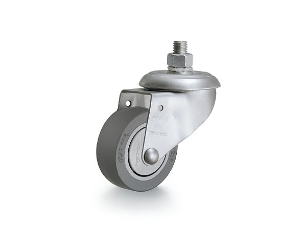 Rodízio giratório leve 3" de resina termoplástica cinza com rosca GRR 312 BPC RODCAR