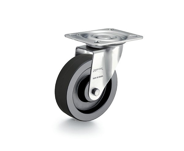 Rodízio giratório leve 4" de borracha termoplástica preto GLR 414 BIN RODCAR