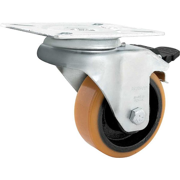Rodízio giratório leve 4" de poliuretano moldado laranja com freio GL 414 PN SCHIOPPA