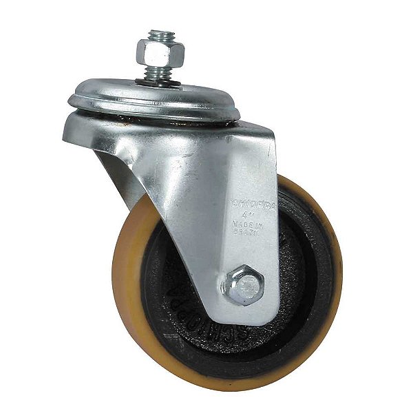 Rodízio giratório leve 4" de poliuretano laranja com rosca GLE 414 PN SCHIOPPA