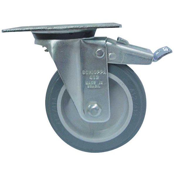 Rodízio giratório leve 4" de resina termoplástica cinza com freio GL 412 BP SCHIOPPA