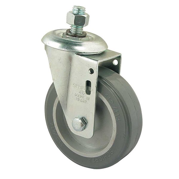 Rodízio giratório leve 4" de resina termoplástica cinza com rosca GLE 412 BP SCHIOPPA
