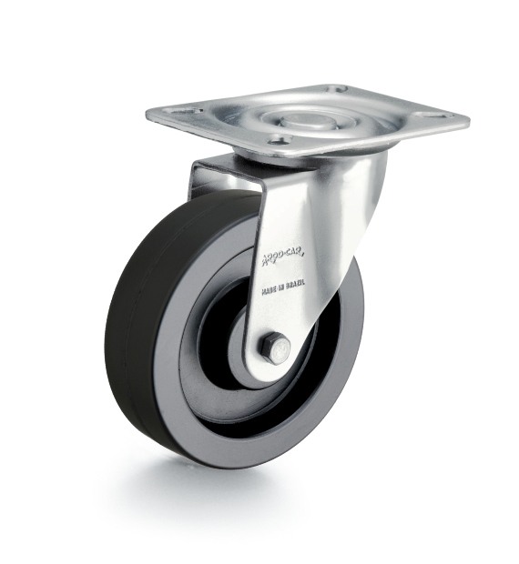 Rodízio giratório leve 5" de borracha termoplástica preto GLR 514 BIN RODCAR