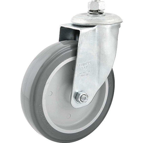 Rodízio giratório leve 5" de resina termoplástica cinza com rosca GLE 512 BPE SCHIOPPA