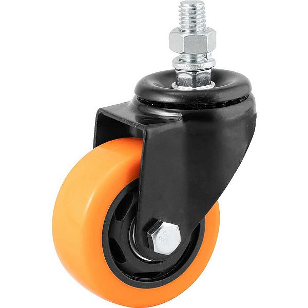 Rodízio giratório leve série black base espiga 3" roda laranja 70 kgf GLEB.312.BPA.E COLSON