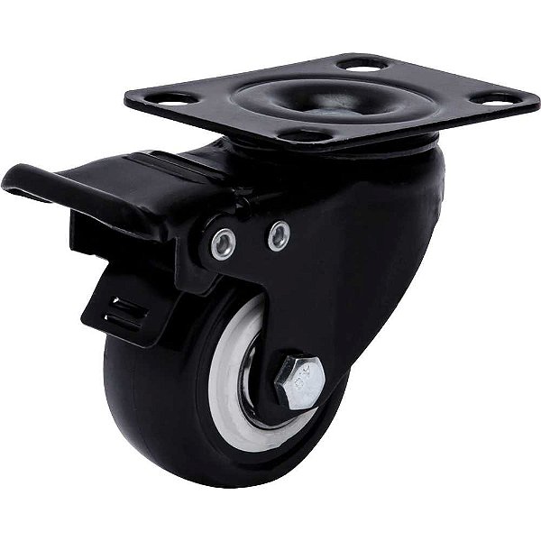 Rodízio giratório leve série black base placa 1.5/8" com freio roda preta 30 kgf GLPBF.1.5/8.BP.E COLSON